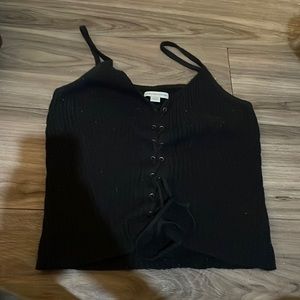 American Eagle Black lace up knit tank top